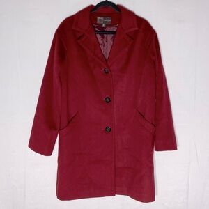 Anne Klein Red Wool Cashmere Blend 3 Button Overcoat S